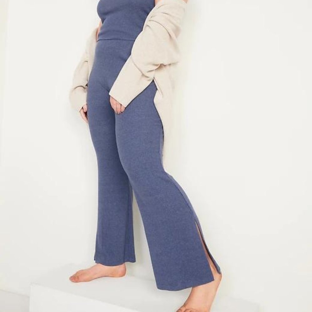 Old Navy High-Waisted Rib-Knit Split Flare Lounge Pants for Women New - Picture 4 of 11